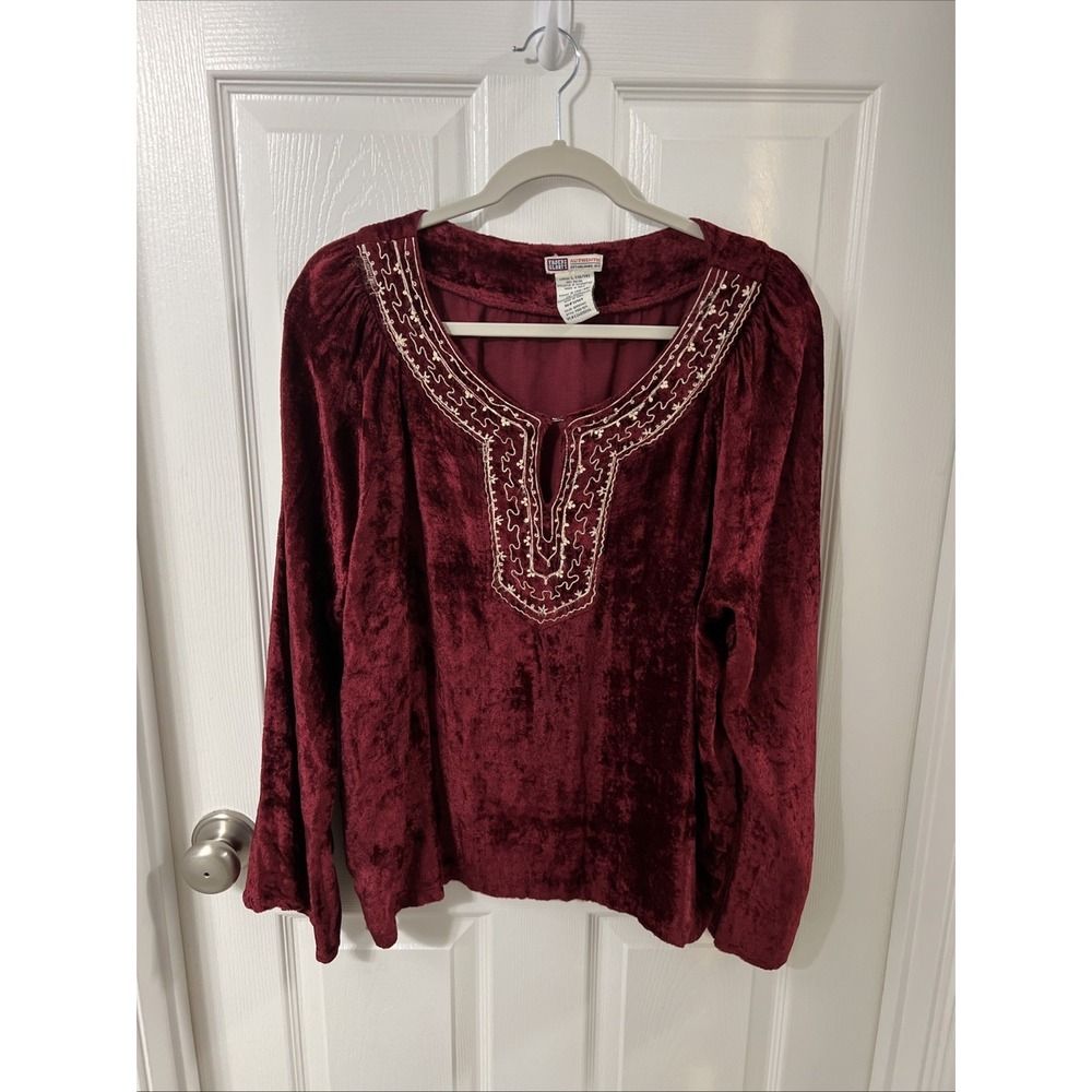 Vintage Faded Glory Long Sleeve Velvet Blouse Y2K Whimsigoth Fairy Grunge Size L